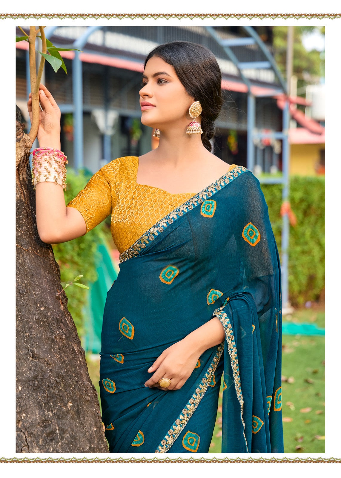 Turquoise Georgette Readymade/Easy Saree