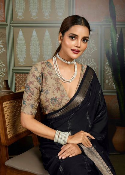 Black Georgette Readymade/Easy Saree