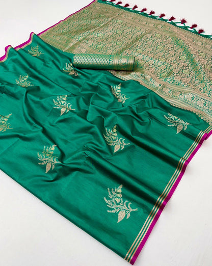 Green Linen Silk Ready To Wear/Easy Saree - Panaash Saree