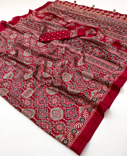 Dark Red Crepe Silk Ready To Wear/Easy Saree - Panaash Saree