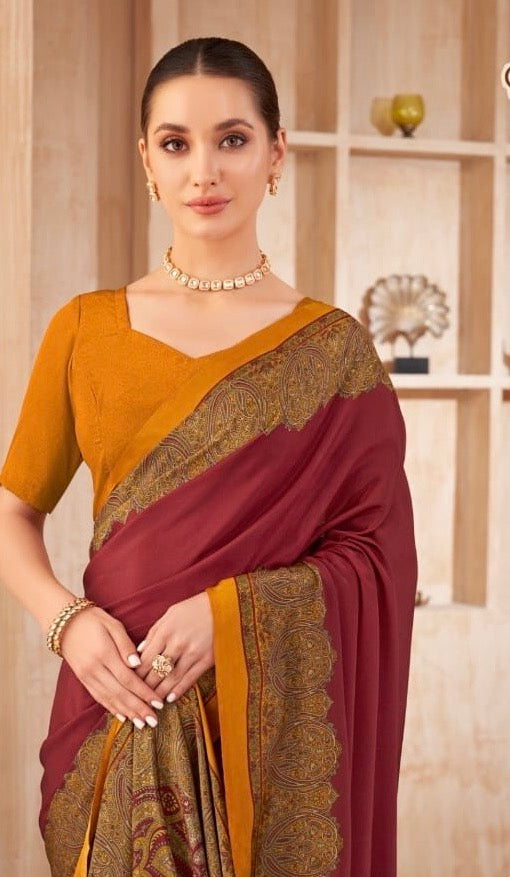 Casual Maroon Readymade Saree