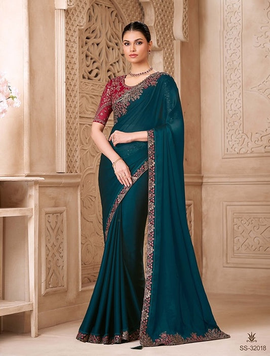 Dark Green Cocktail Party Wear Readymade Saree