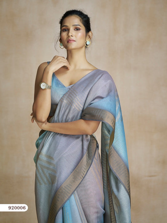 Grey Tone Digital Print Silk Readymade/Easy Saree