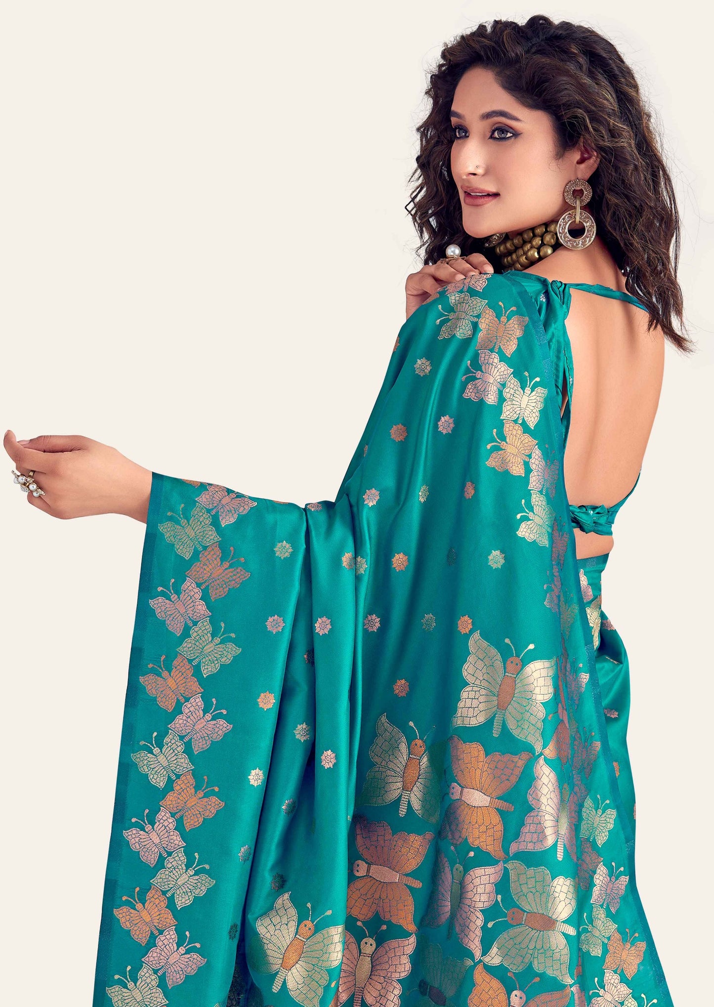 Turquoise Color Kanjivaram Silk Readymade/Easy Saree