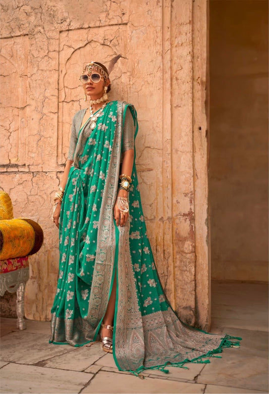 Emerald Green Georgette Readymade/Easy Saree - Panaash Saree