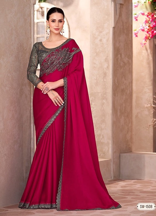 Red Cocktail Party Wear Readymade Saree