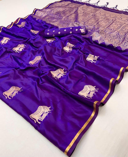 Royal Purple Satin Silk Readymade/Easy Saree