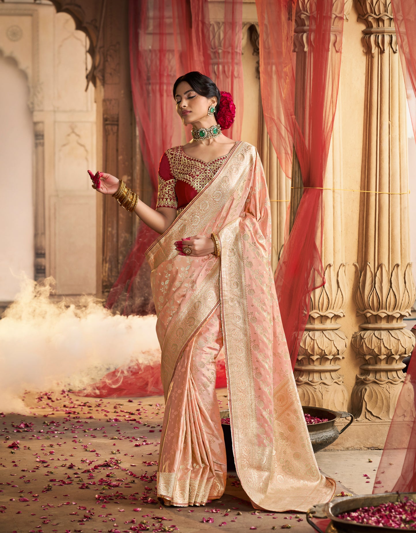 Peach Color Designer Kanjivaram Readymade/Easy Saree