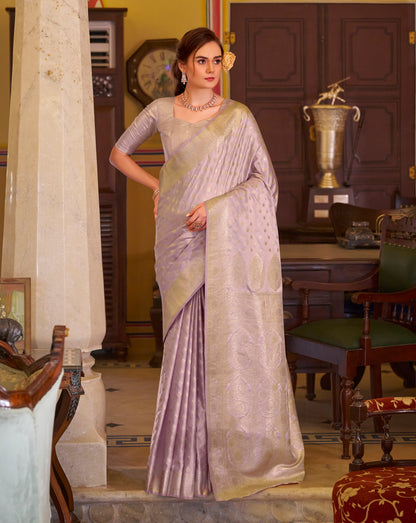 Lavender Satin Banarasi Silk Readymade/Easy Saree