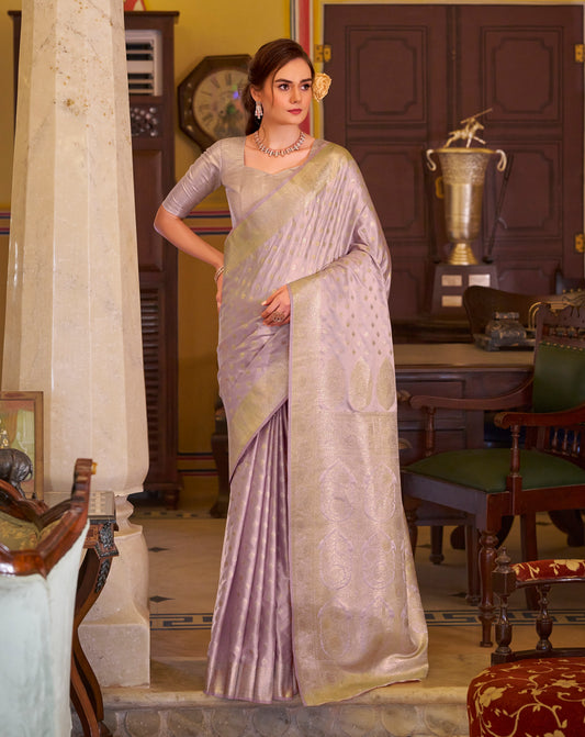 Lavender Satin Banarasi Silk Readymade/Easy Saree