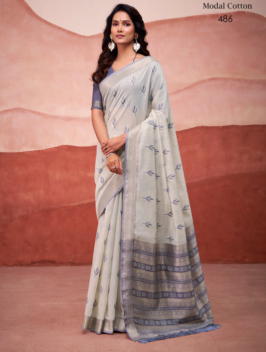 Pastel Blue Modal Cotton Office Wear Easy/Readymade Saree