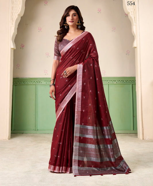 Red Linen Silk Office Wear Easy/Readymade Saree