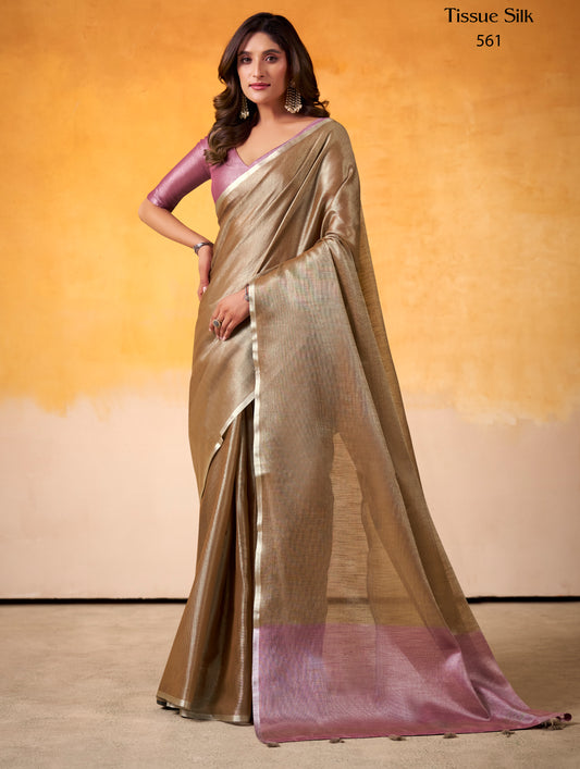 Bronze Color Tissue Silk Readymade/Easy Saree