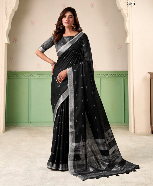 Black Linen Silk Office Wear Easy/Readymade Saree