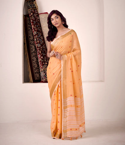 Orange Linen Silk Office Wear Easy/Readymade Saree