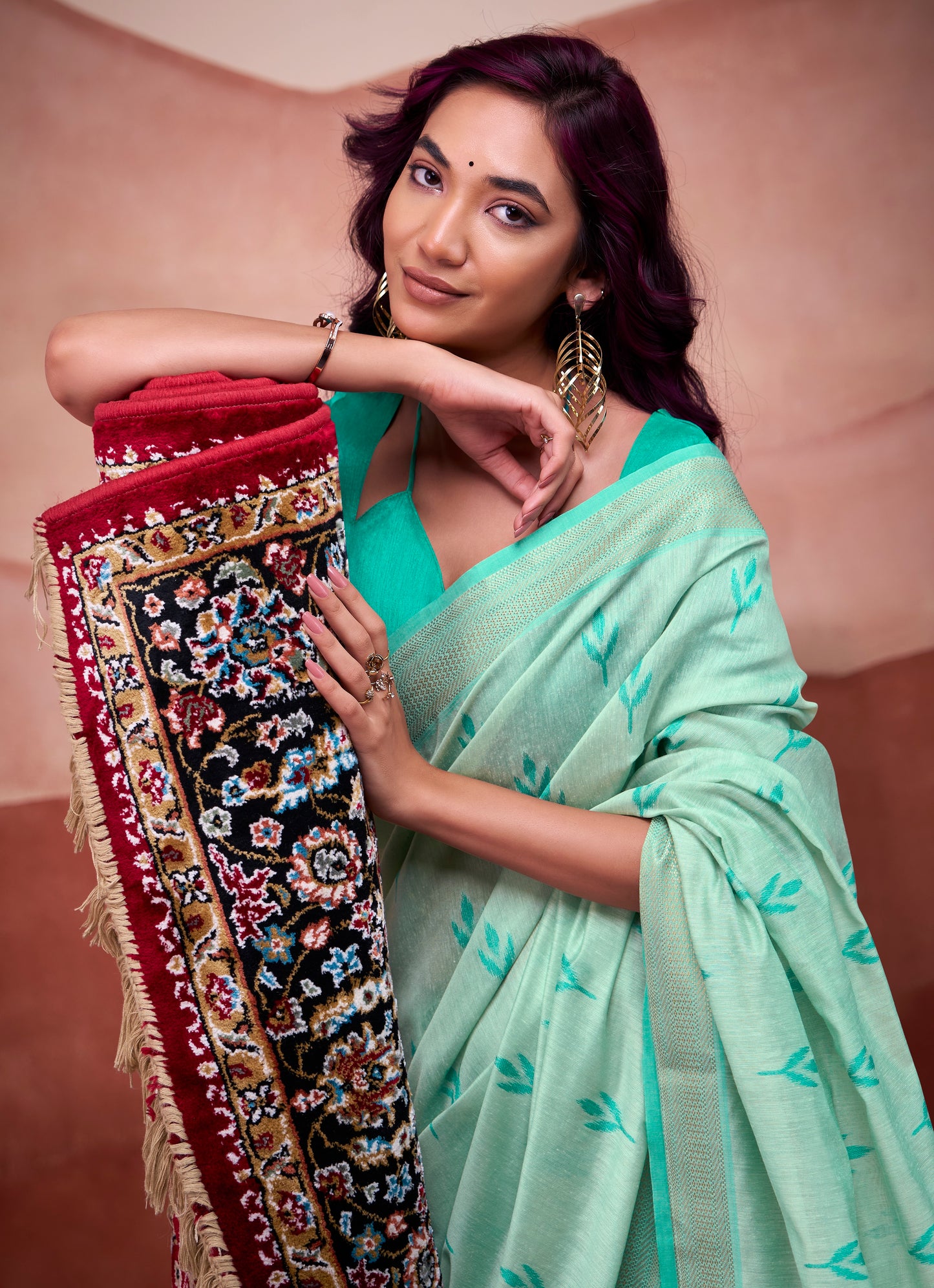Sea Green Modal Cotton Office Wear Easy/Readymade Saree