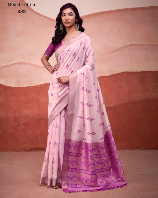 Magenta Modal Cotton Office Wear Easy/Readymade Saree