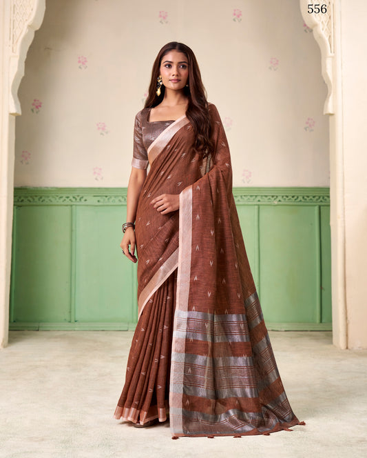 Brown Linen Silk Office Wear Easy/Readymade Saree