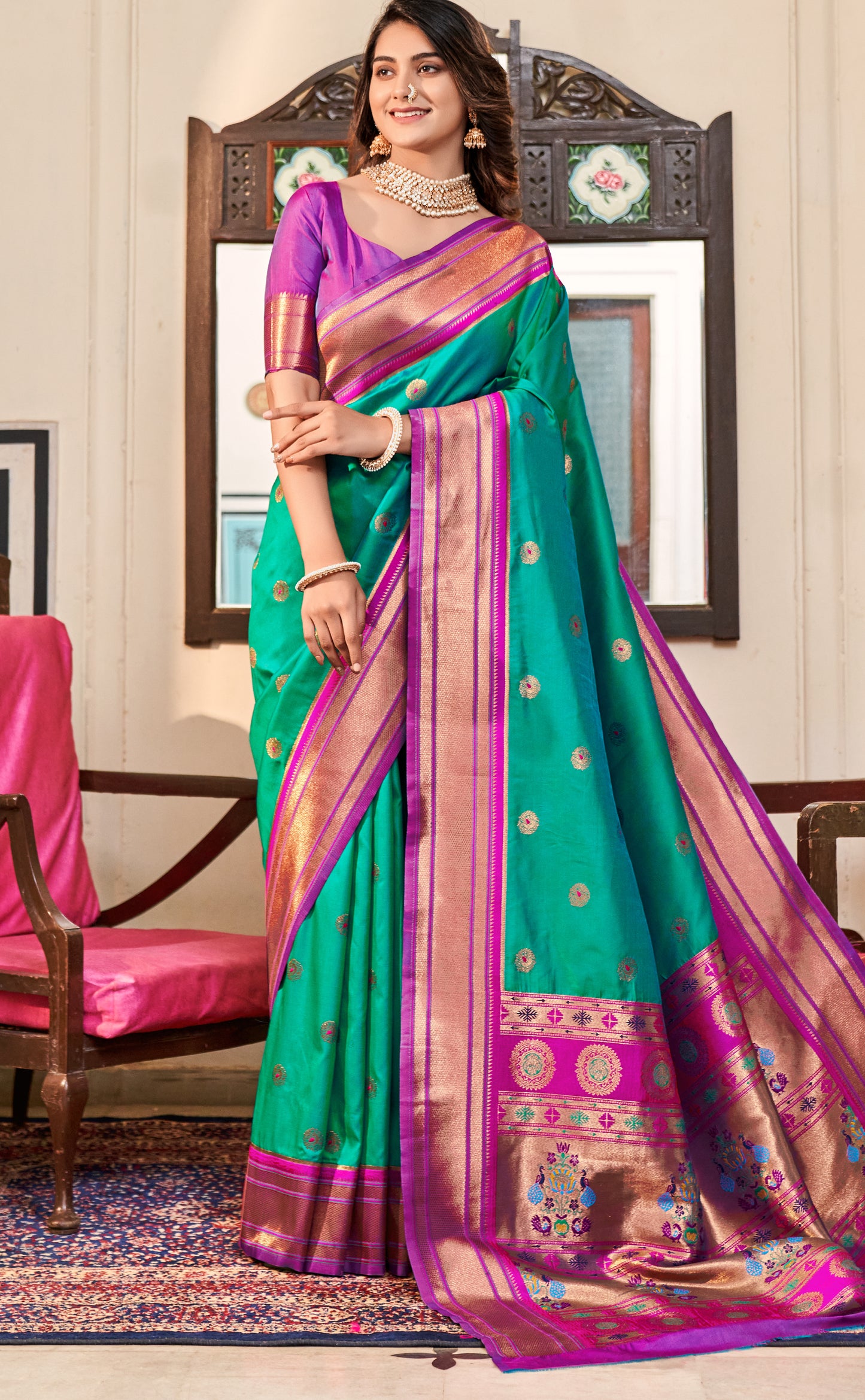 Green Paithani Silk Readymade Saree