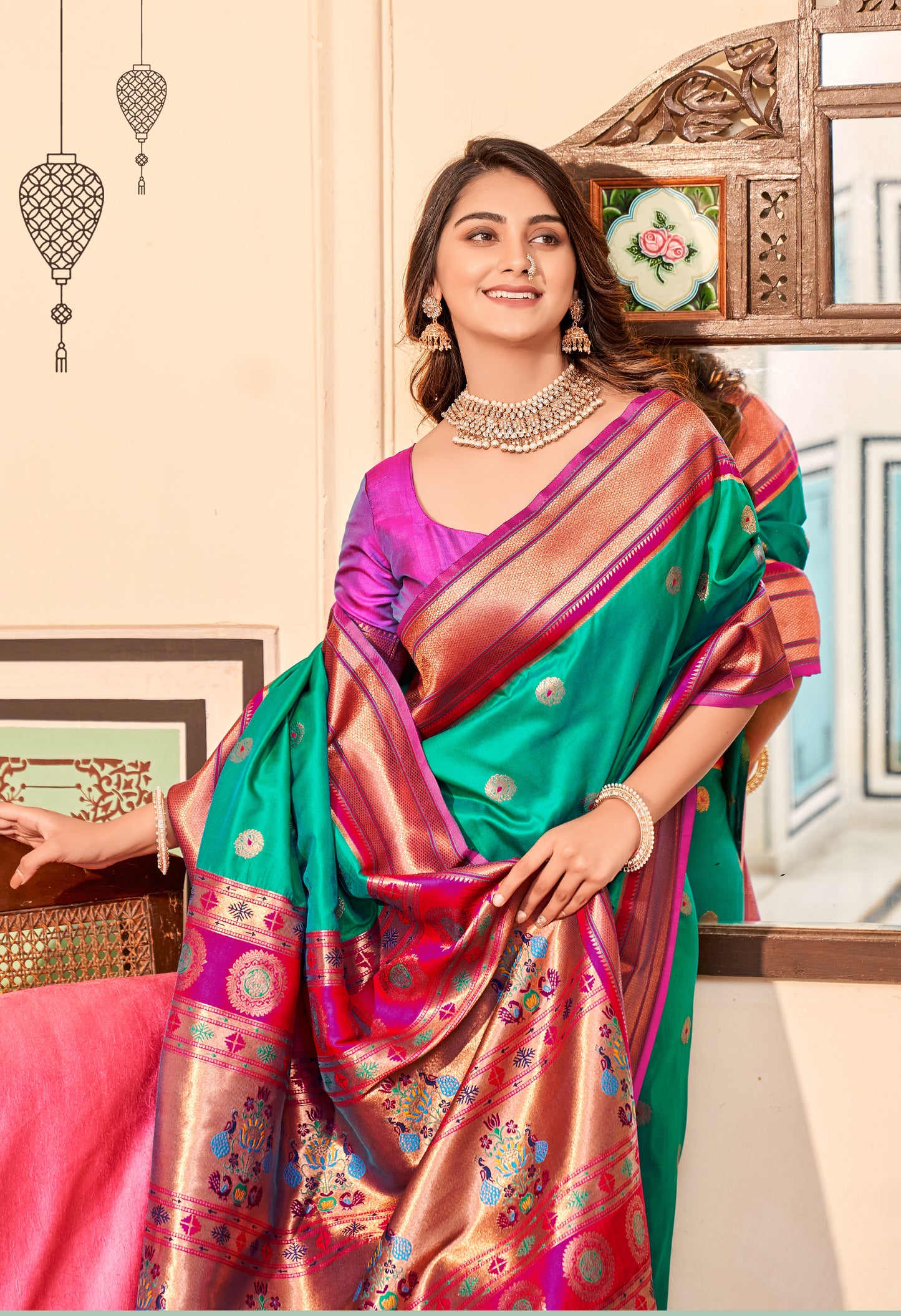 Green Paithani Silk Readymade Saree