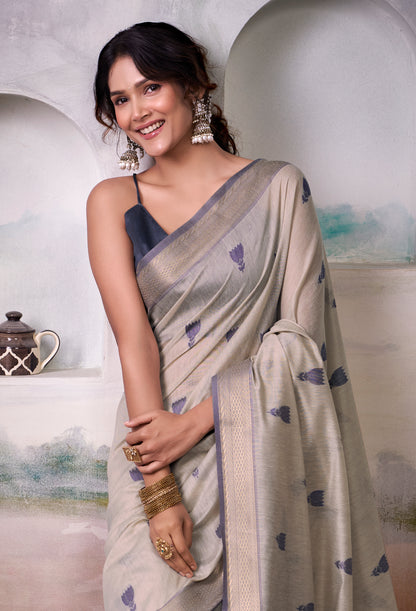 Pastel Blue Modal Cotton Office Wear Easy/Readymade Saree