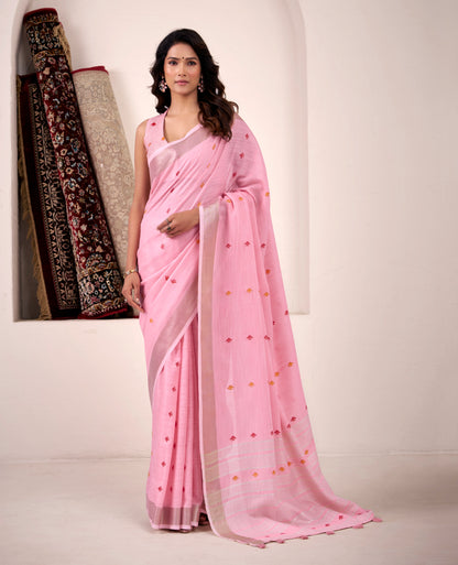 Baby Pink Linen Silk Office Wear Easy/Readymade Saree