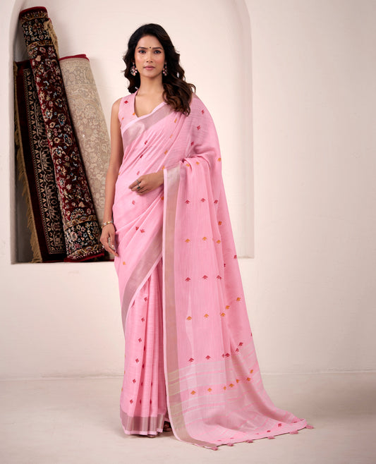 Baby Pink Linen Silk Office Wear Easy/Readymade Saree