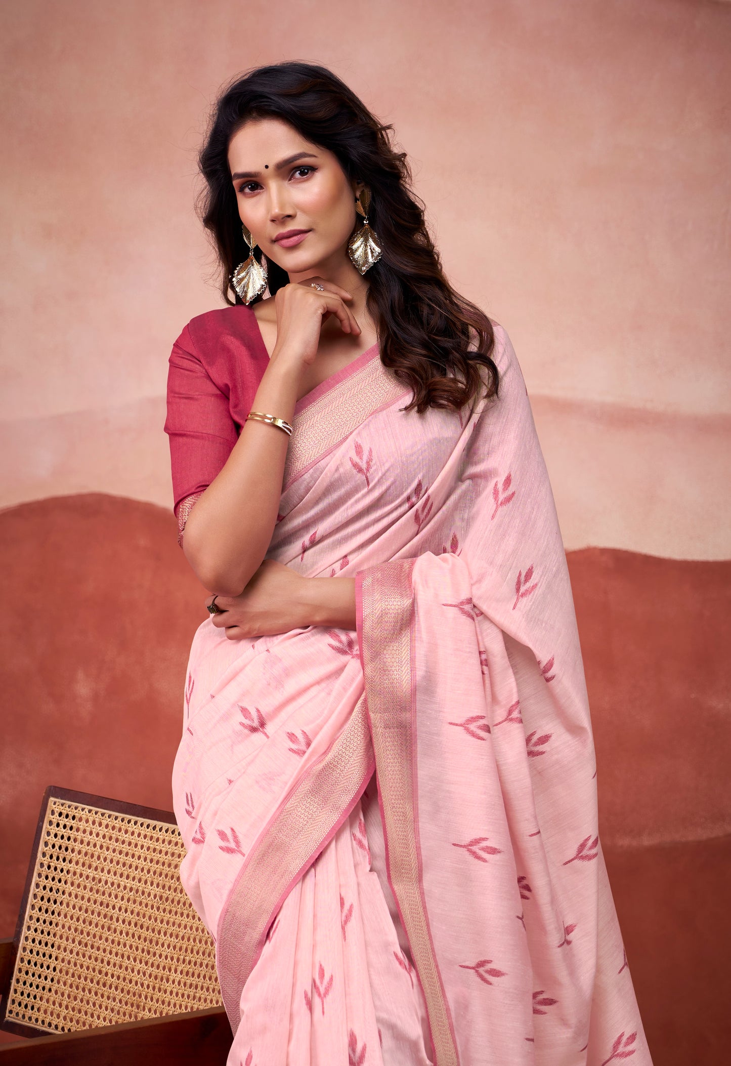 Red Modal Cotton Office Wear Easy/Readymade Saree