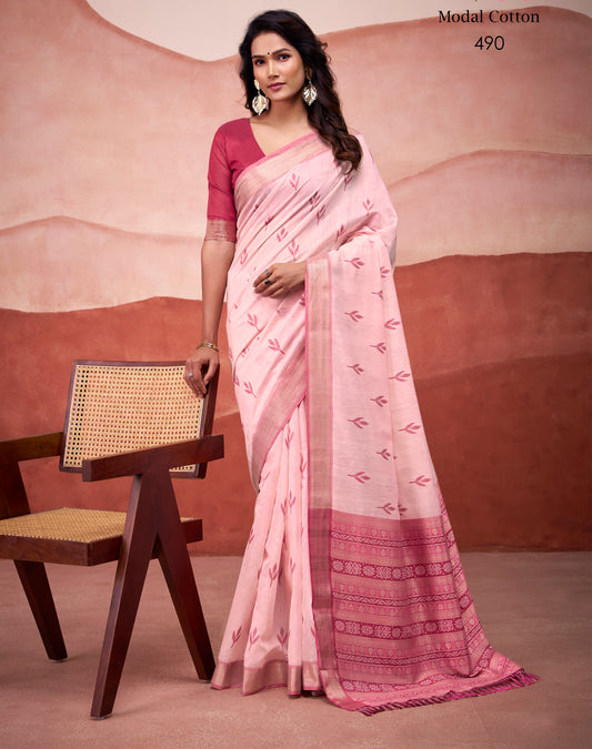 Red Modal Cotton Office Wear Easy/Readymade Saree