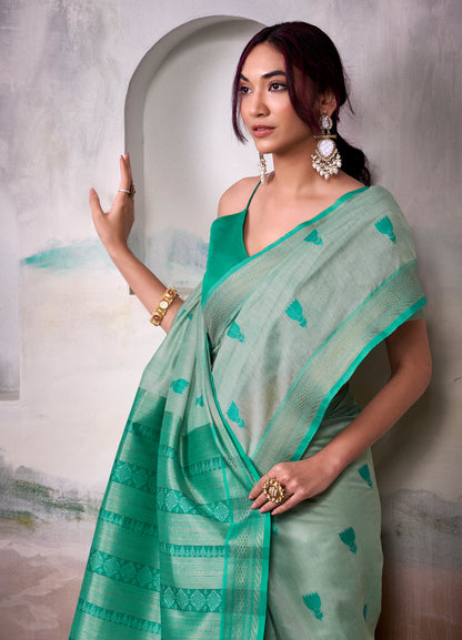 Green Modal Cotton Office Wear Easy/Readymade Saree