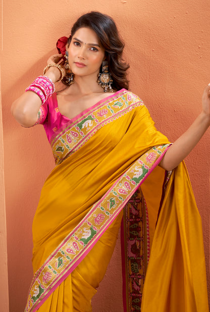Yellow Soft Patola Silk Readymade/Easy Saree