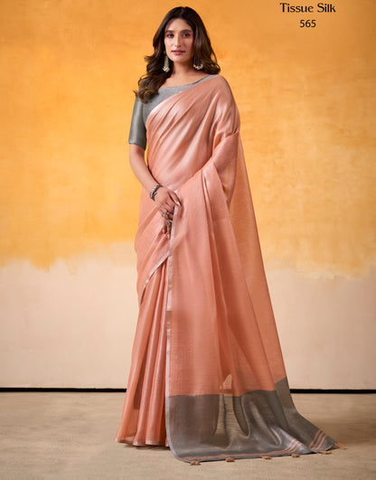 Peach Tissue Silk Readymade/Easy Saree