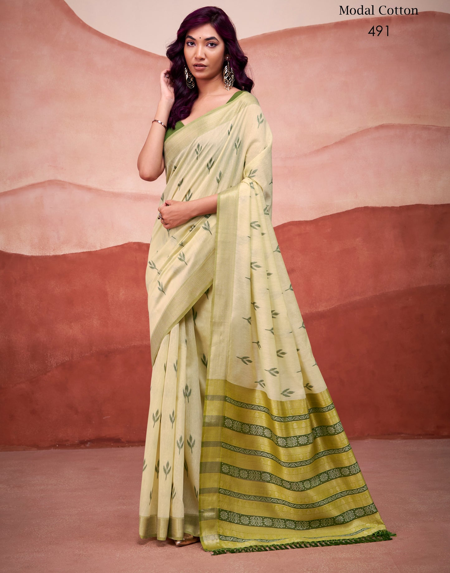 Olive Modal Cotton Office Wear Easy/Readymade Saree