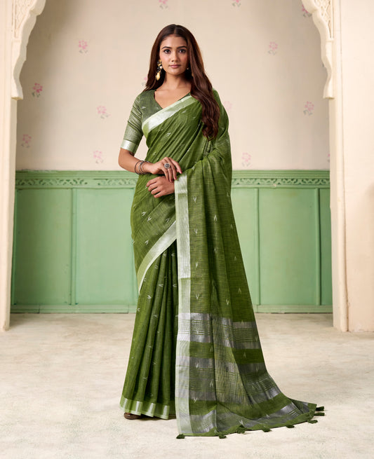 Green Linen Silk Office Wear Easy/Readymade Saree