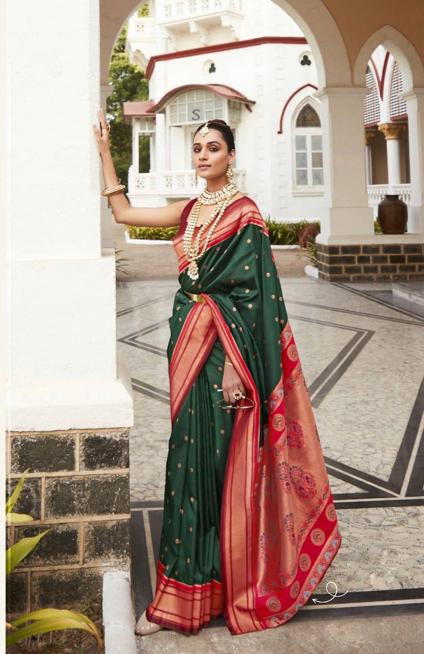 Teena Dark Green Paithani Silk Saree With Attractive Blouse – Zariknyaa