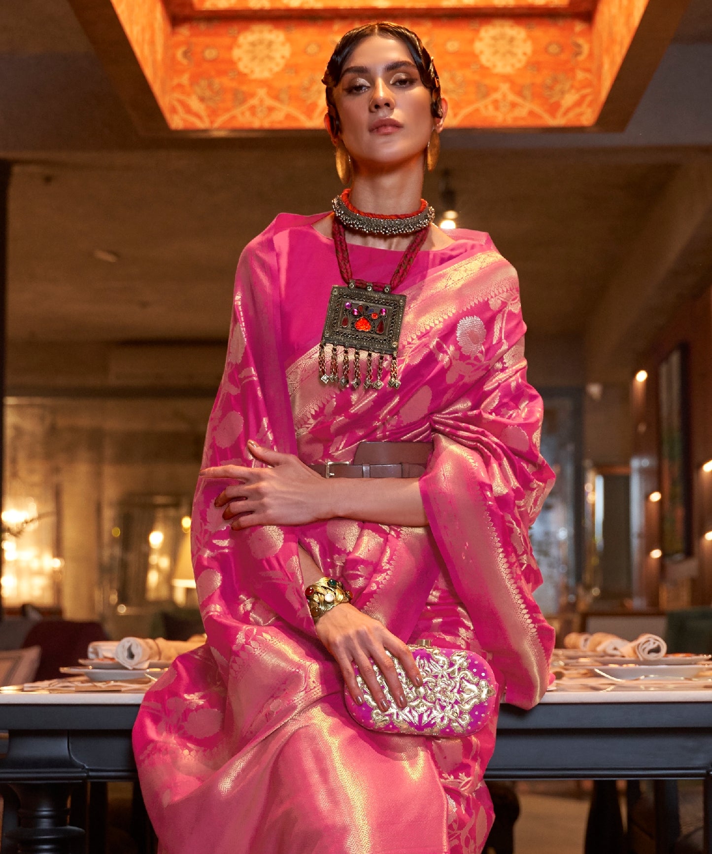 Pink Color Soft Banarasi Silk Saree