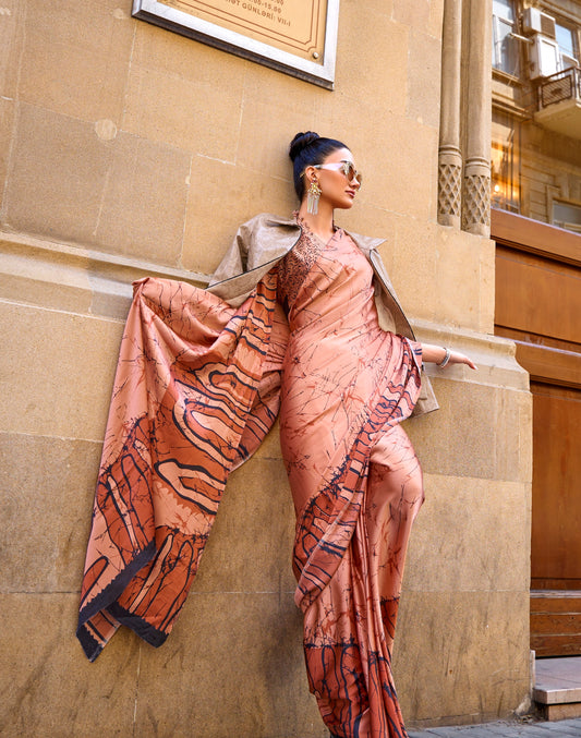 Rust Color Crepe Silk Readymade Saree