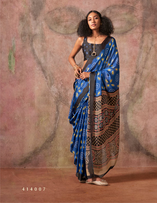 Blue Georgette Readymade/Easy Saree