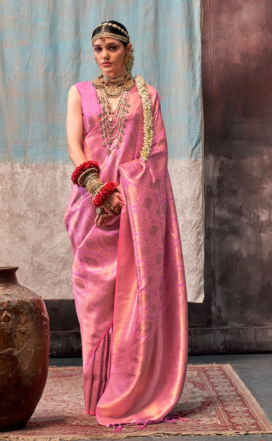 Pink Kanjivaram Silk Readymade/Easy Saree