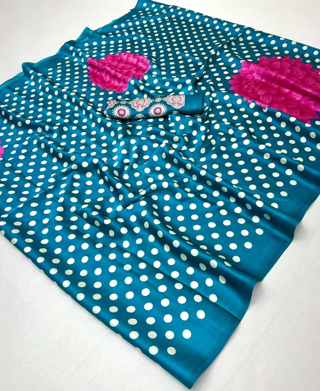 Turquoise Crepe Silk Readymade/Easy Saree