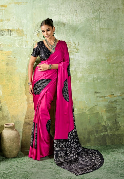 Pink Modal Silk Ready To Wear/Easy Saree by Stylebypanaash