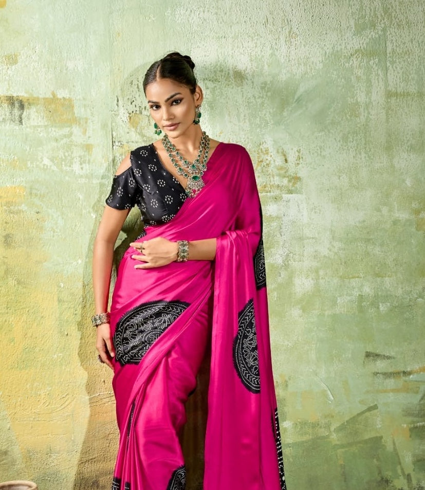 Pink Modal Silk Ready To Wear/Easy Saree by Stylebypanaash