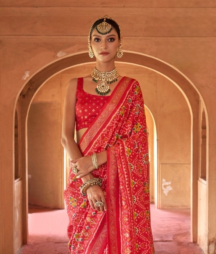 Red Patola Silk Readymade/Easy Saree