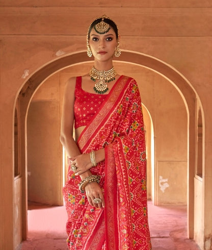 Red Patola Silk Readymade/Easy Saree