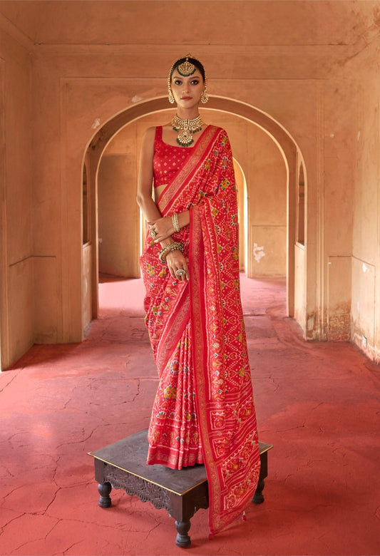 Red Patola Silk Readymade/Easy Saree