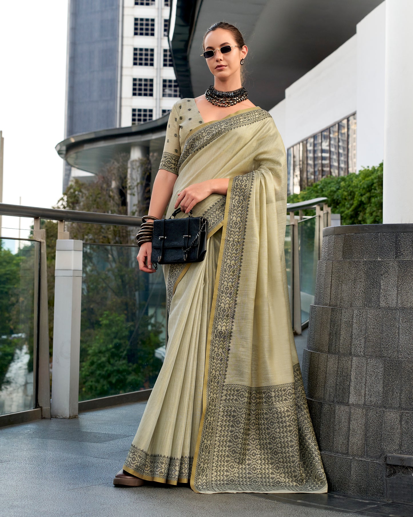 Sage Green Linen Tissue Readymade/Easy Saree