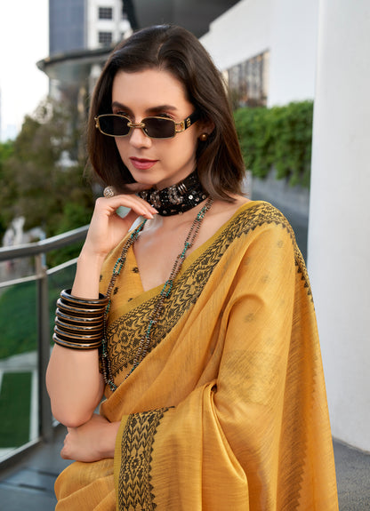 Mustard Linen Tissue Readymade/Easy Saree