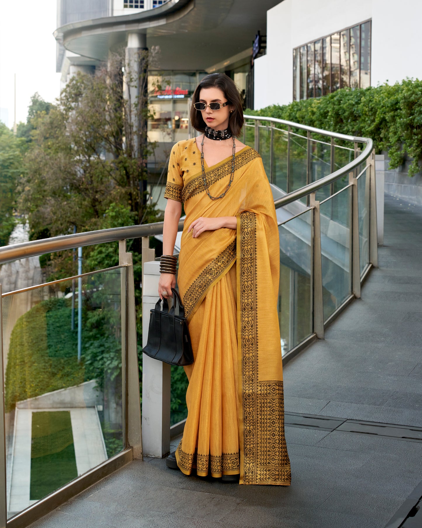 Mustard Linen Tissue Readymade/Easy Saree