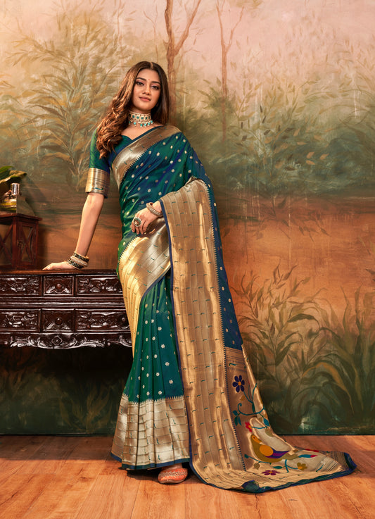 Bottle Green Paithani Silk Readymade/Easy Saree