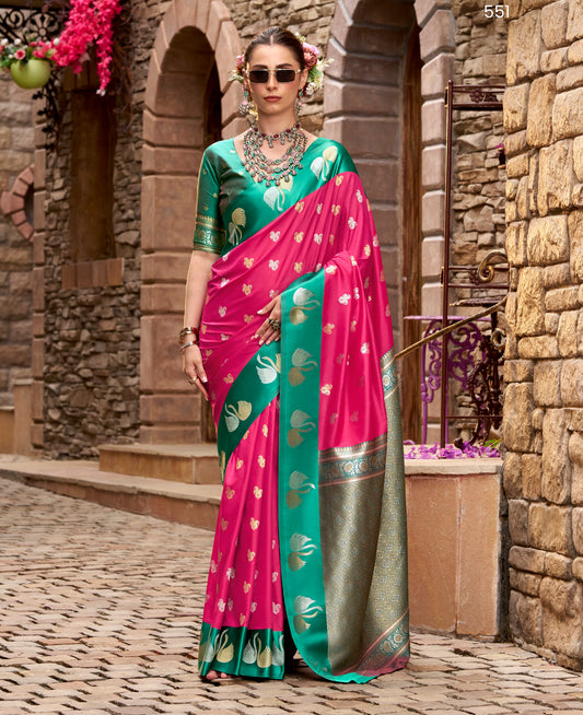 Pink Satin Silk Readymade/Easy Saree